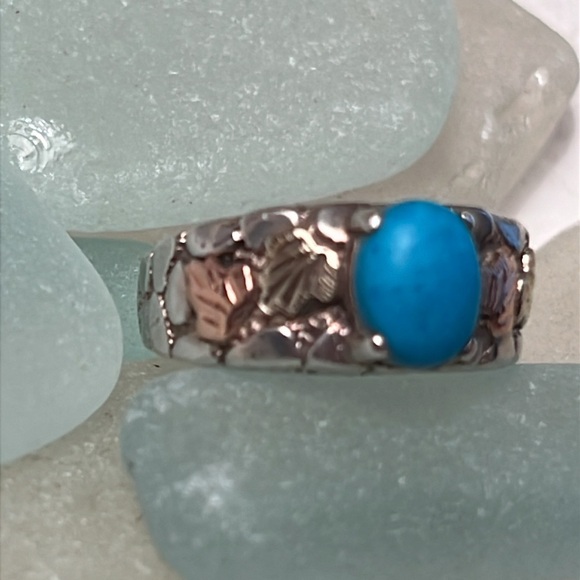 Turquoise 12K and 925 Leaf Ring - Picture 4 of 13